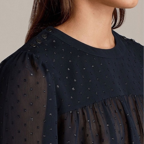 AllSaints Eliana Shimmer Top, Mystic Blue - Picture 3 of 7